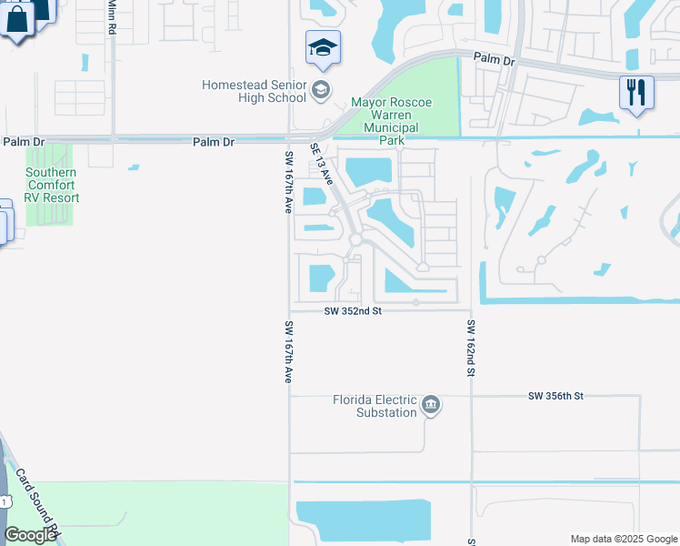 map of restaurants, bars, coffee shops, grocery stores, and more near 2930 Southeast 13th Avenue in Homestead
