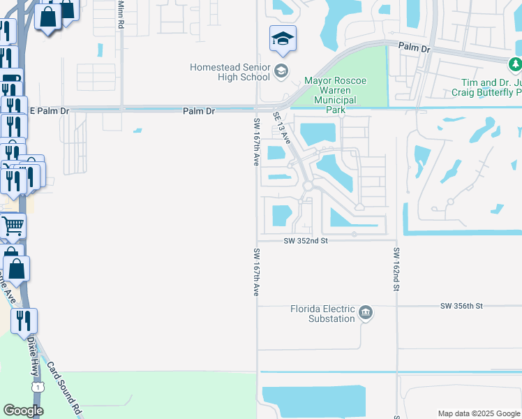 map of restaurants, bars, coffee shops, grocery stores, and more near 1240 Southeast 28th Court in Homestead