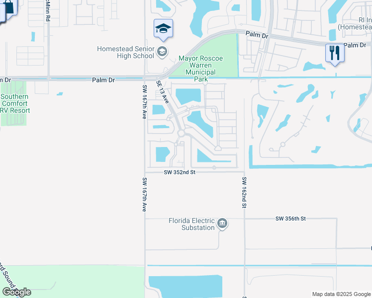 map of restaurants, bars, coffee shops, grocery stores, and more near 2912 Southeast 15th Avenue in Homestead