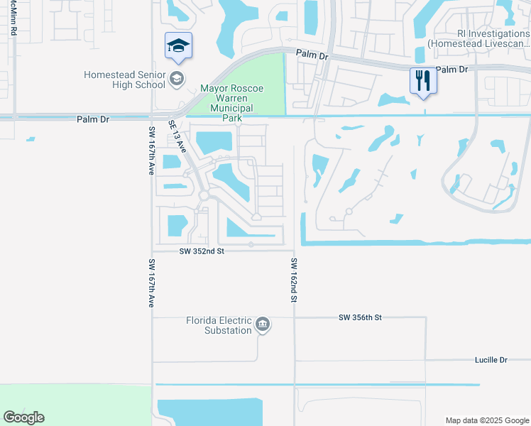 map of restaurants, bars, coffee shops, grocery stores, and more near 2925 Southeast 16th Avenue in Homestead