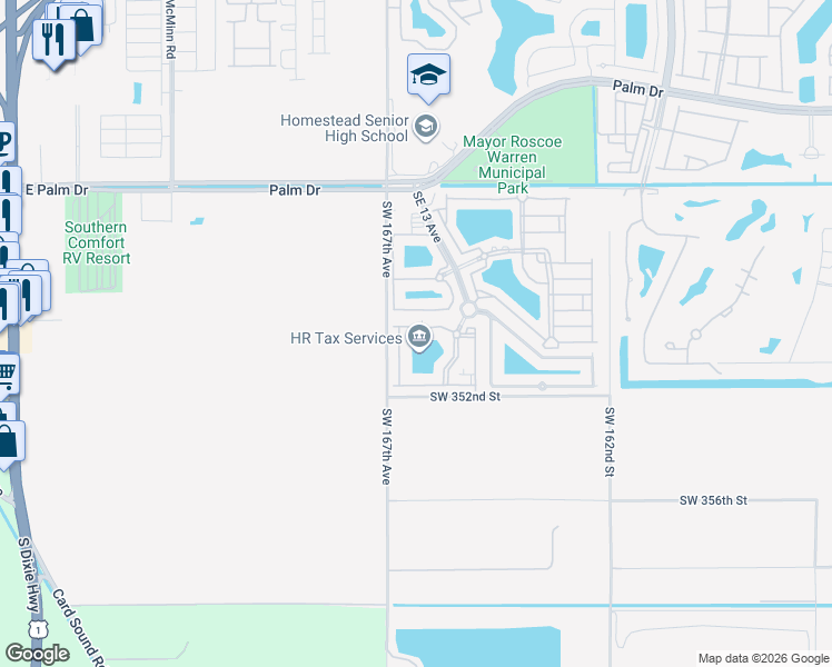 map of restaurants, bars, coffee shops, grocery stores, and more near 1240 Southeast 28th Court in Homestead