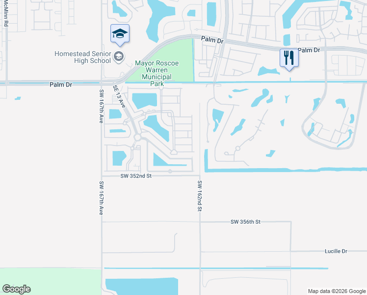 map of restaurants, bars, coffee shops, grocery stores, and more near 2925 Southeast 16th Avenue in Homestead