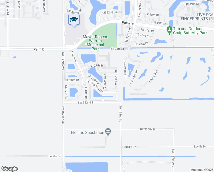 map of restaurants, bars, coffee shops, grocery stores, and more near 2925 Southeast 16th Avenue in Homestead