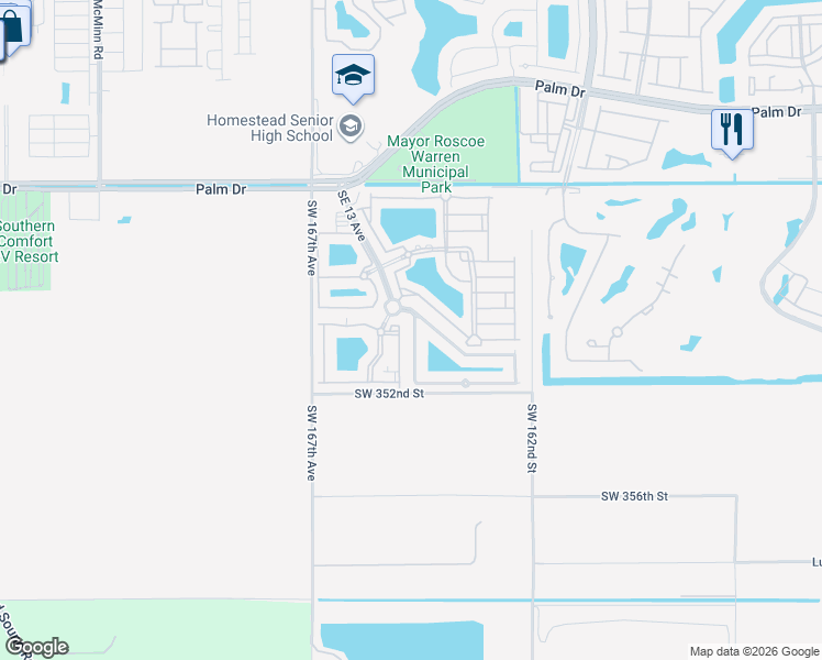 map of restaurants, bars, coffee shops, grocery stores, and more near 2912 Southeast 15th Avenue in Homestead