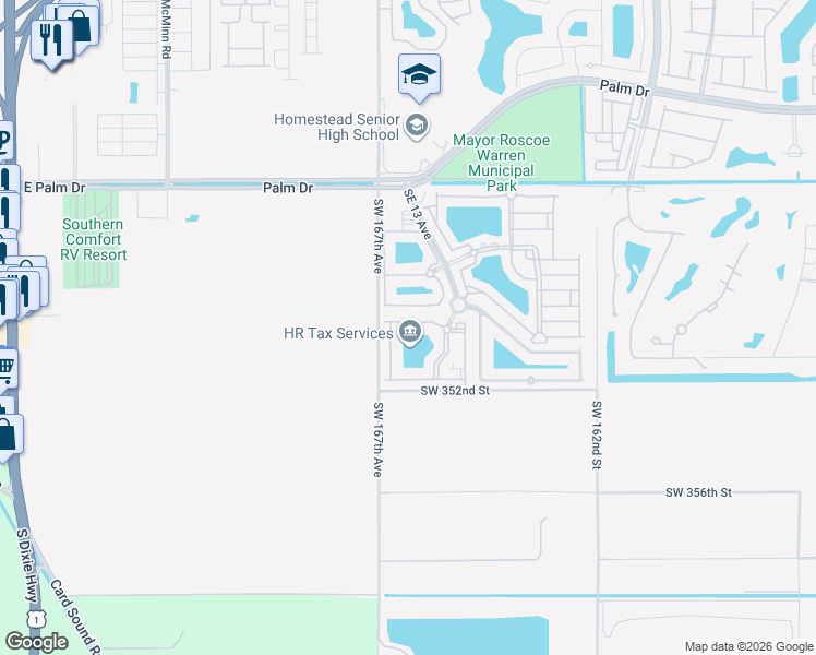 map of restaurants, bars, coffee shops, grocery stores, and more near 1240 Southeast 28th Court in Homestead