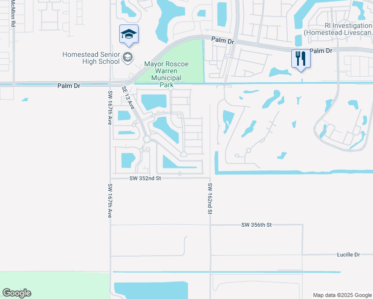 map of restaurants, bars, coffee shops, grocery stores, and more near 2925 Southeast 16th Avenue in Homestead