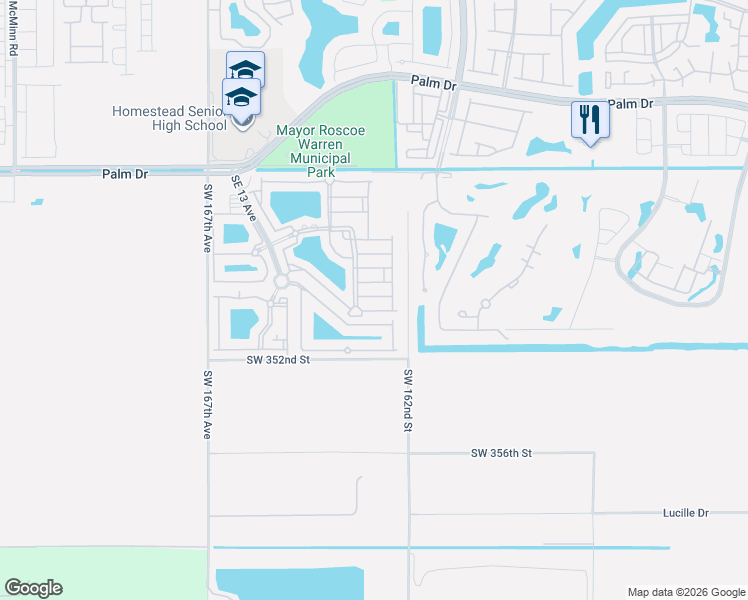map of restaurants, bars, coffee shops, grocery stores, and more near 2925 Southeast 16th Avenue in Homestead