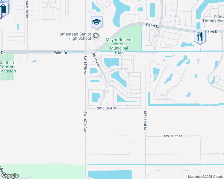 map of restaurants, bars, coffee shops, grocery stores, and more near 2912 Southeast 15th Avenue in Homestead