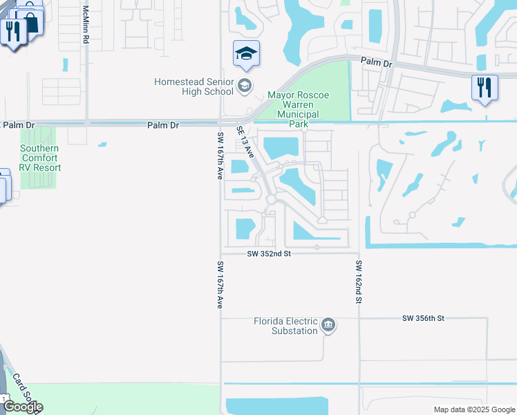 map of restaurants, bars, coffee shops, grocery stores, and more near 1300 Southeast 29th Street in Homestead