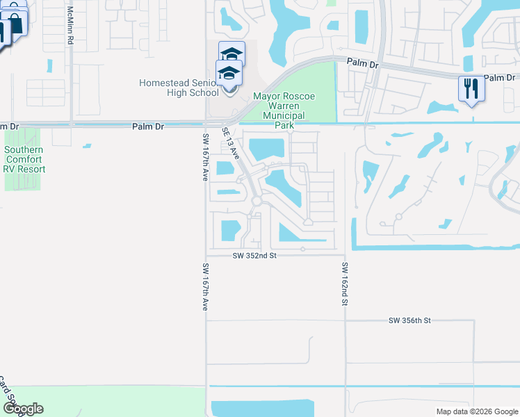 map of restaurants, bars, coffee shops, grocery stores, and more near 2912 Southeast 15th Avenue in Homestead