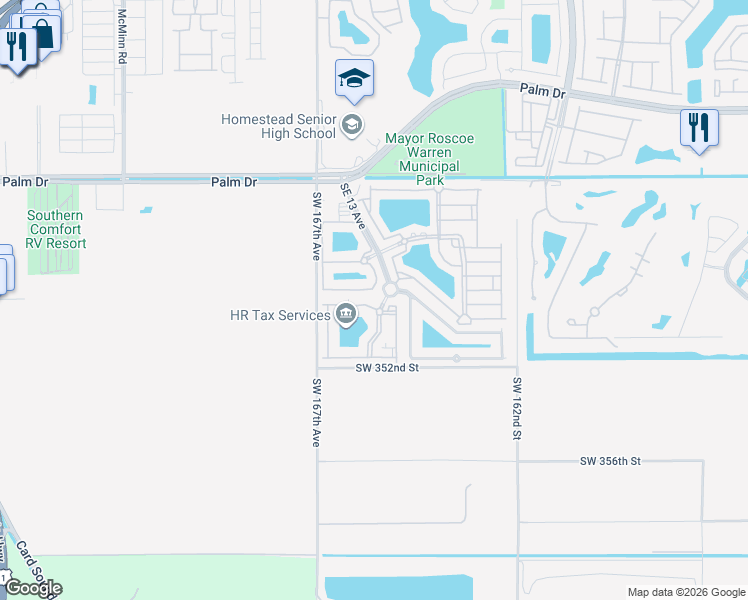 map of restaurants, bars, coffee shops, grocery stores, and more near 1300 Southeast 29th Street in Homestead