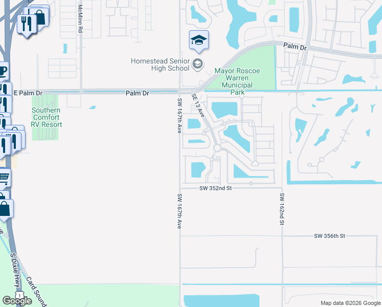 map of restaurants, bars, coffee shops, grocery stores, and more near 1240 Southeast 28th Court in Homestead