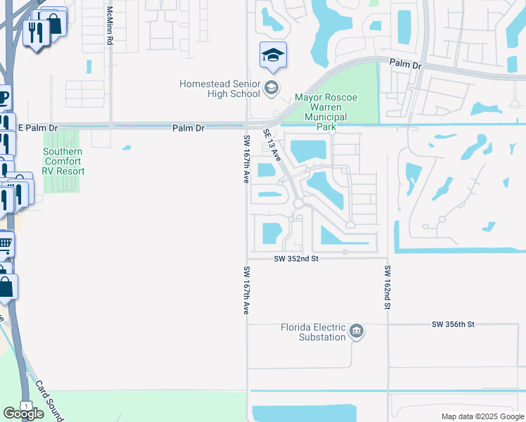 map of restaurants, bars, coffee shops, grocery stores, and more near 1251 Southeast 29th Street in Homestead