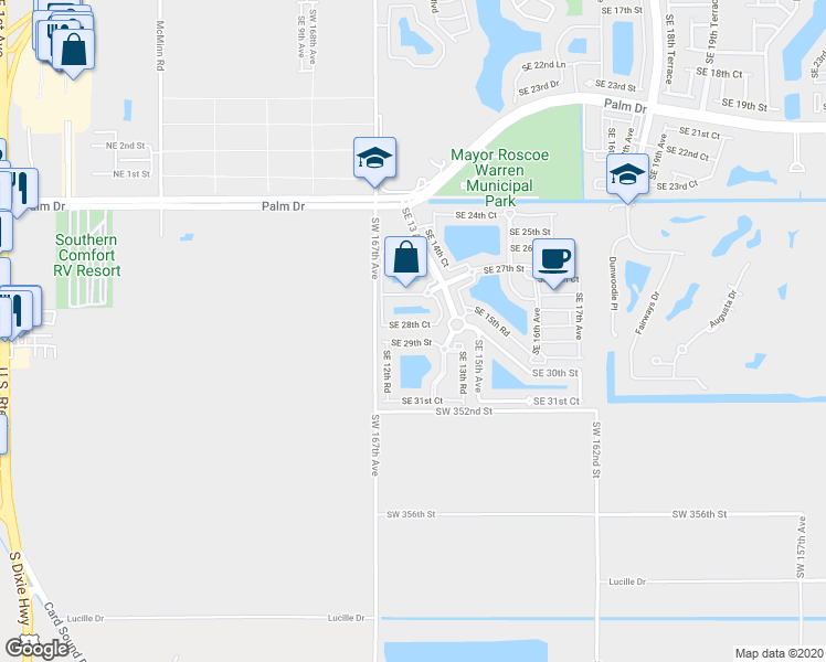 map of restaurants, bars, coffee shops, grocery stores, and more near 1260 Southeast 28th Court in Homestead
