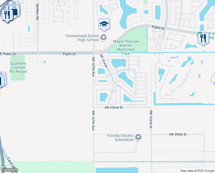 map of restaurants, bars, coffee shops, grocery stores, and more near 1300 Southeast 29th Street in Homestead