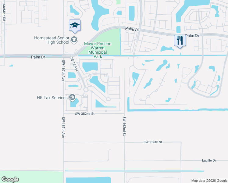 map of restaurants, bars, coffee shops, grocery stores, and more near 2925 Southeast 16th Avenue in Homestead