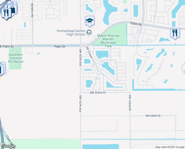 map of restaurants, bars, coffee shops, grocery stores, and more near 1300 Southeast 29th Street in Homestead