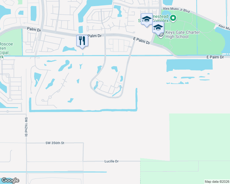 map of restaurants, bars, coffee shops, grocery stores, and more near 898 Southwest 152nd Avenue in Homestead