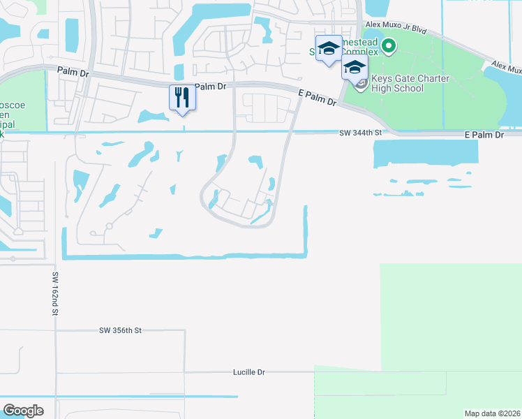 map of restaurants, bars, coffee shops, grocery stores, and more near 898 Southwest 152nd Avenue in Homestead