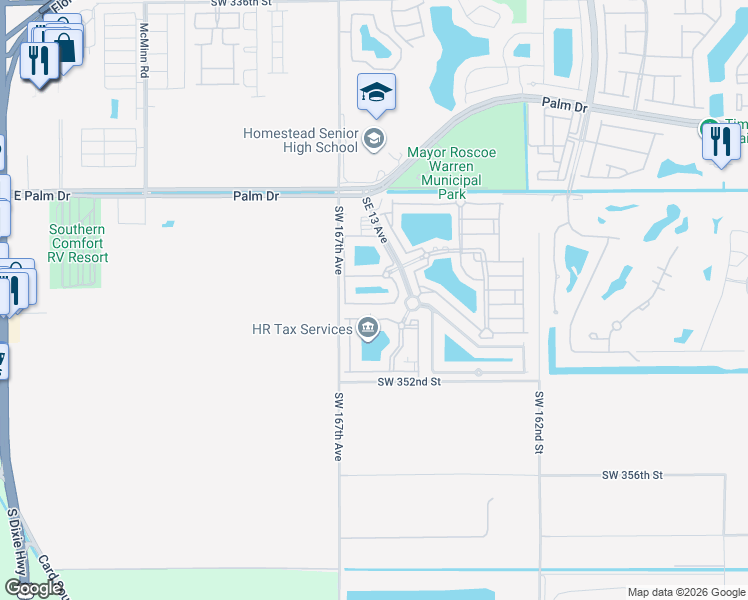 map of restaurants, bars, coffee shops, grocery stores, and more near 2721 Southeast 12th Place in Homestead