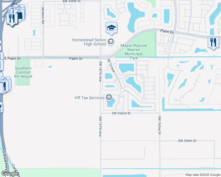 map of restaurants, bars, coffee shops, grocery stores, and more near 2721 Southeast 12th Place in Homestead