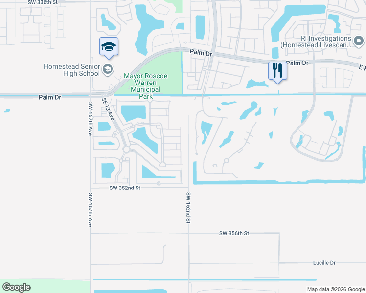 map of restaurants, bars, coffee shops, grocery stores, and more near 2728 Southeast 17th Avenue in Homestead