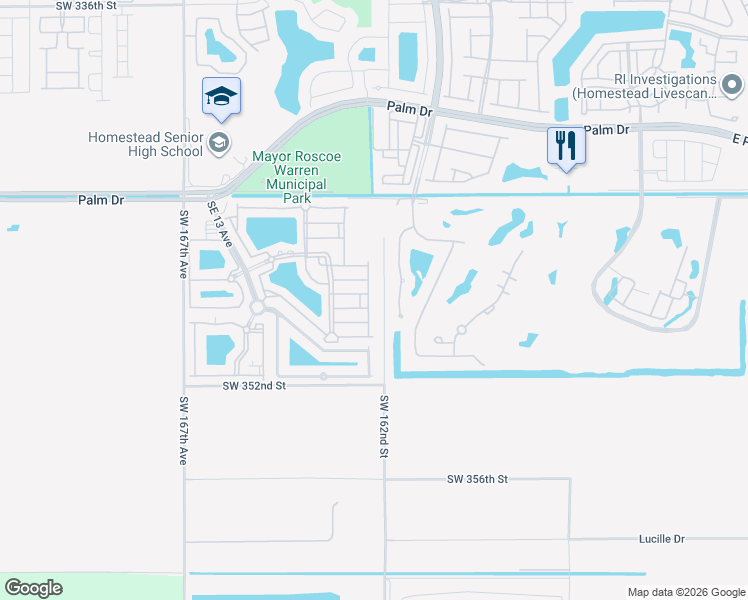 map of restaurants, bars, coffee shops, grocery stores, and more near 2728 Southeast 17th Avenue in Homestead