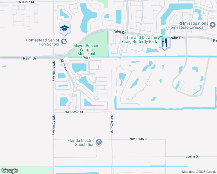 map of restaurants, bars, coffee shops, grocery stores, and more near 2728 Southeast 17th Avenue in Homestead