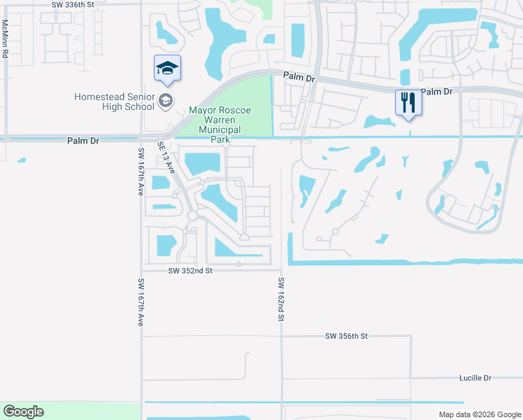 map of restaurants, bars, coffee shops, grocery stores, and more near 2815 Southeast 16th Avenue in Homestead