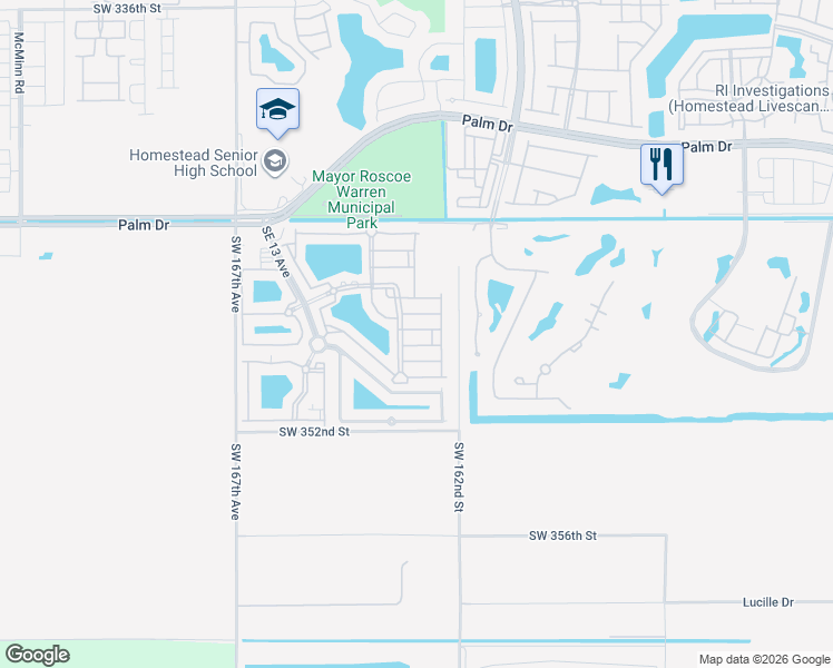 map of restaurants, bars, coffee shops, grocery stores, and more near 2815 Southeast 16th Avenue in Homestead