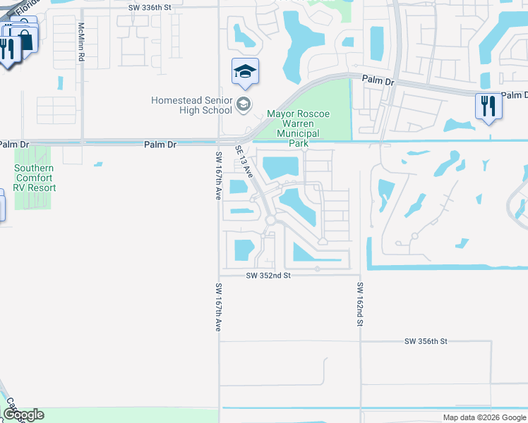 map of restaurants, bars, coffee shops, grocery stores, and more near 2721 Southeast 12th Place in Homestead