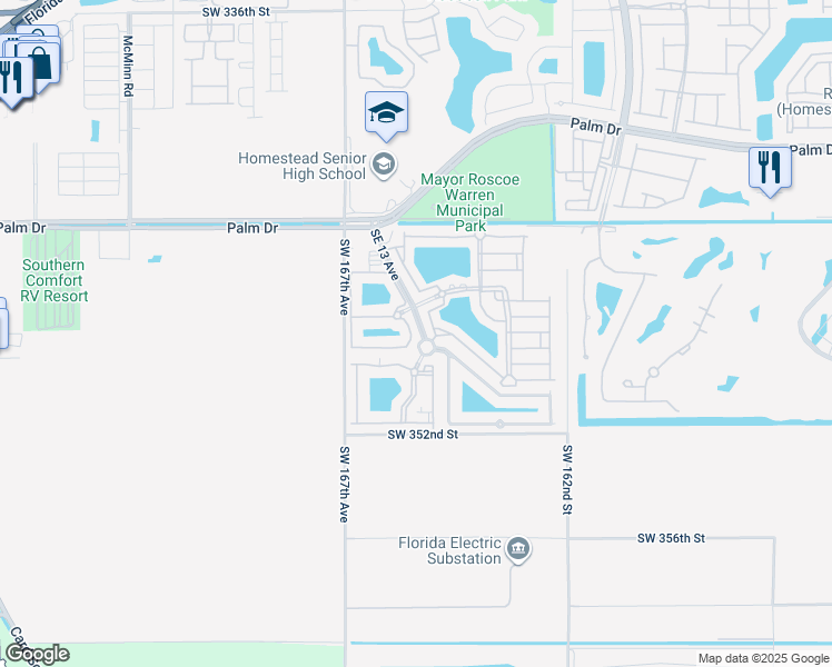 map of restaurants, bars, coffee shops, grocery stores, and more near 2721 Southeast 12th Place in Homestead