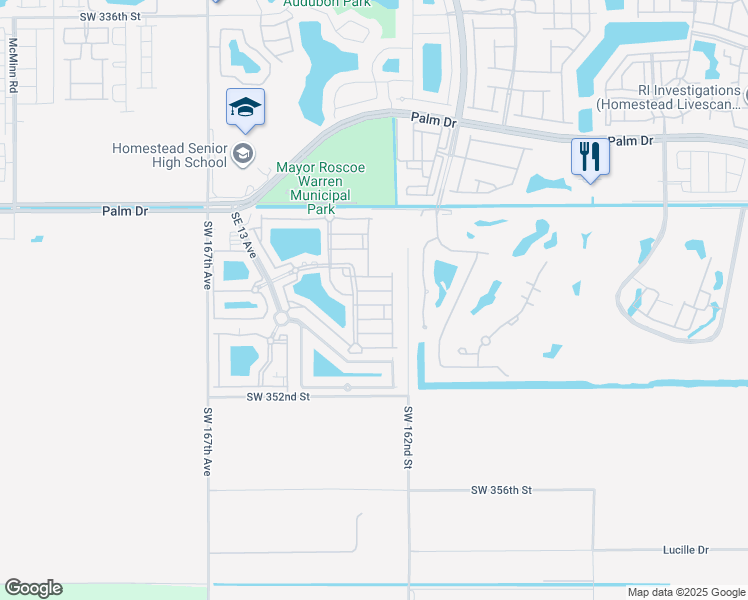 map of restaurants, bars, coffee shops, grocery stores, and more near 2815 Southeast 16th Avenue in Homestead