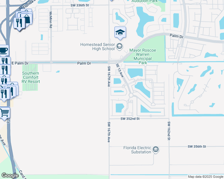 map of restaurants, bars, coffee shops, grocery stores, and more near 2701 Southeast 12th Road in Homestead