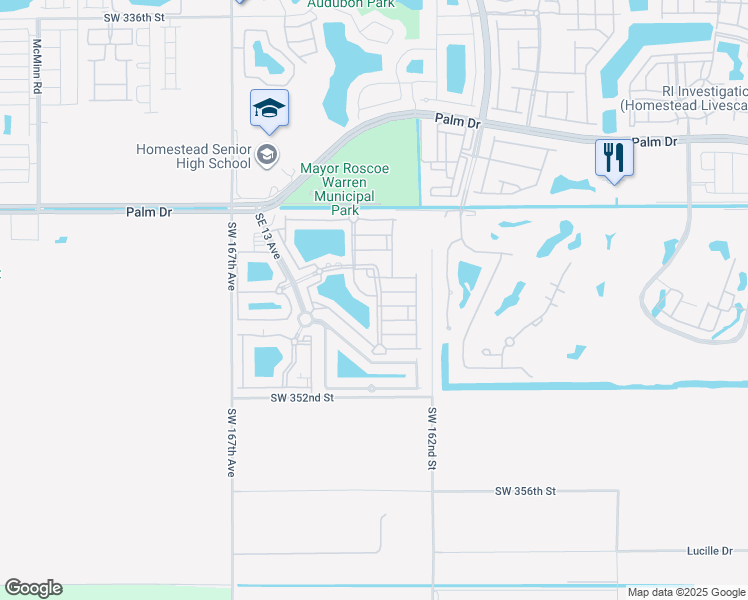 map of restaurants, bars, coffee shops, grocery stores, and more near 2815 Southeast 16th Avenue in Homestead
