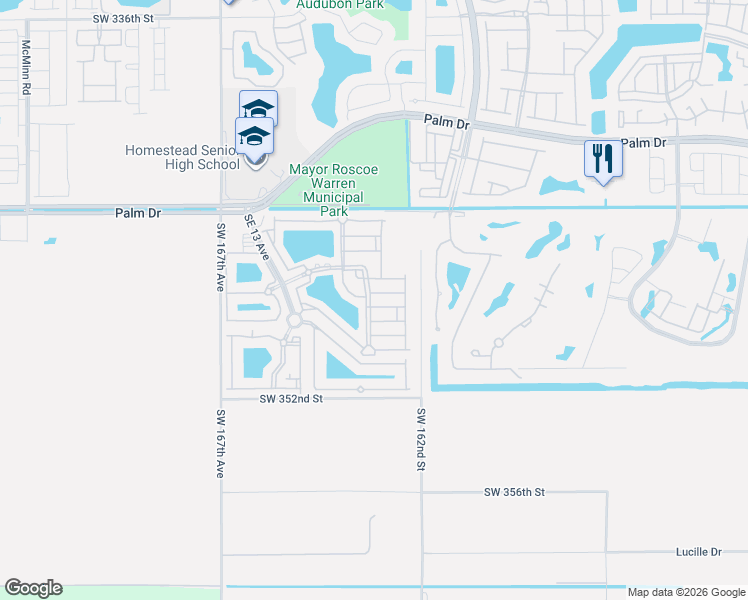 map of restaurants, bars, coffee shops, grocery stores, and more near 2815 Southeast 16th Avenue in Homestead