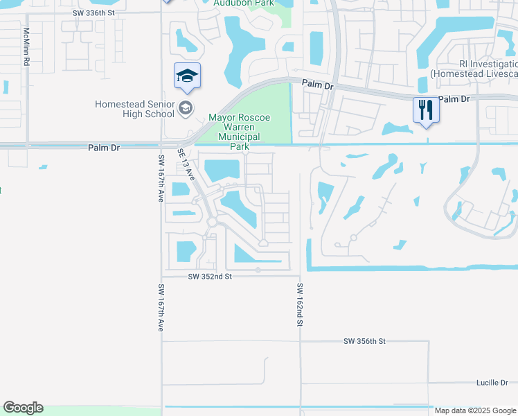 map of restaurants, bars, coffee shops, grocery stores, and more near 2815 Southeast 16th Avenue in Homestead