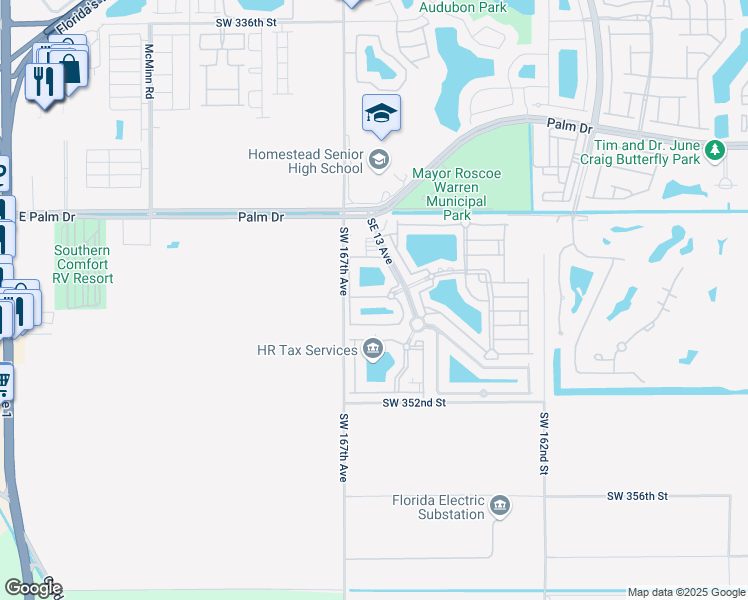 map of restaurants, bars, coffee shops, grocery stores, and more near 2701 Southeast 12th Road in Homestead