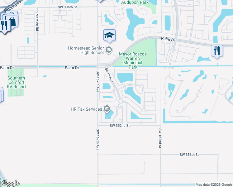 map of restaurants, bars, coffee shops, grocery stores, and more near 2721 Southeast 12th Place in Homestead