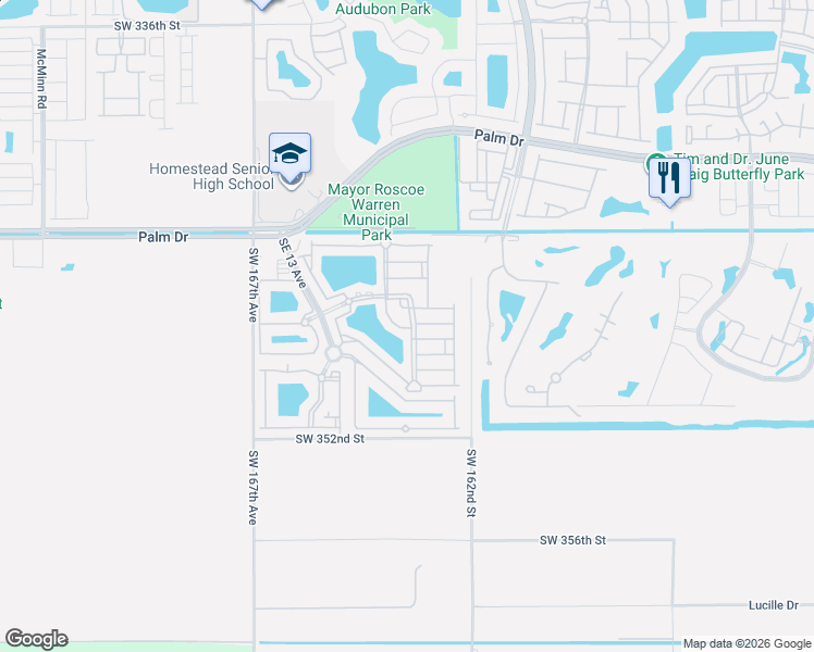 map of restaurants, bars, coffee shops, grocery stores, and more near 2815 Southeast 16th Avenue in Homestead