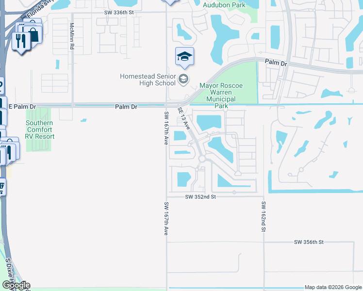 map of restaurants, bars, coffee shops, grocery stores, and more near 2701 Southeast 12th Road in Homestead