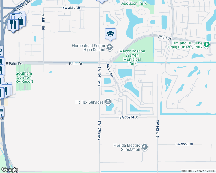 map of restaurants, bars, coffee shops, grocery stores, and more near 2701 Southeast 12th Road in Homestead