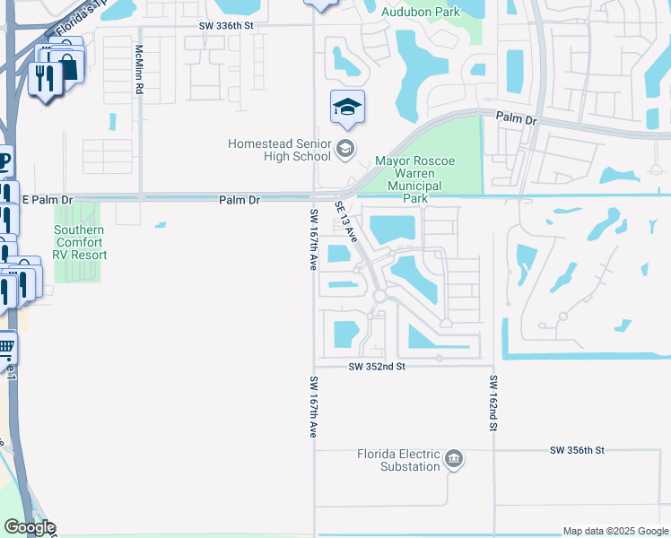 map of restaurants, bars, coffee shops, grocery stores, and more near 2701 Southeast 12th Road in Homestead