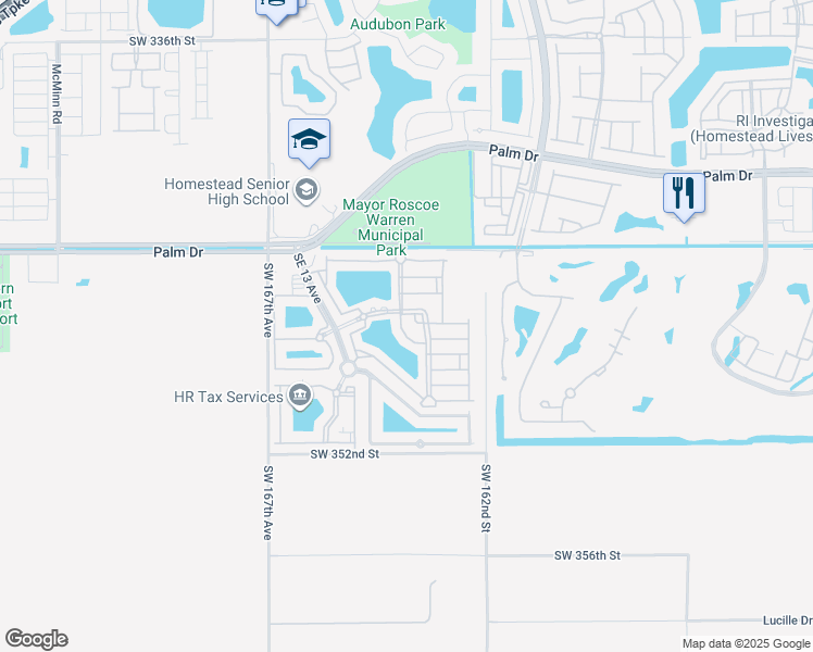 map of restaurants, bars, coffee shops, grocery stores, and more near 2734 Southeast 15th Place in Homestead