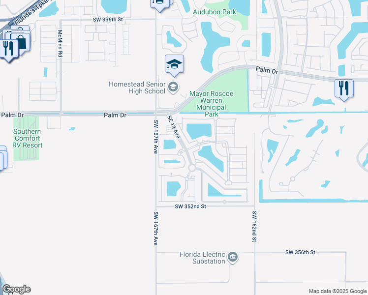 map of restaurants, bars, coffee shops, grocery stores, and more near 2721 Southeast 12th Place in Homestead