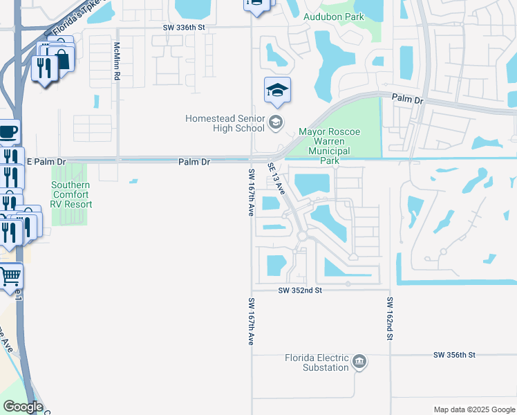 map of restaurants, bars, coffee shops, grocery stores, and more near 2701 Southeast 12th Road in Homestead