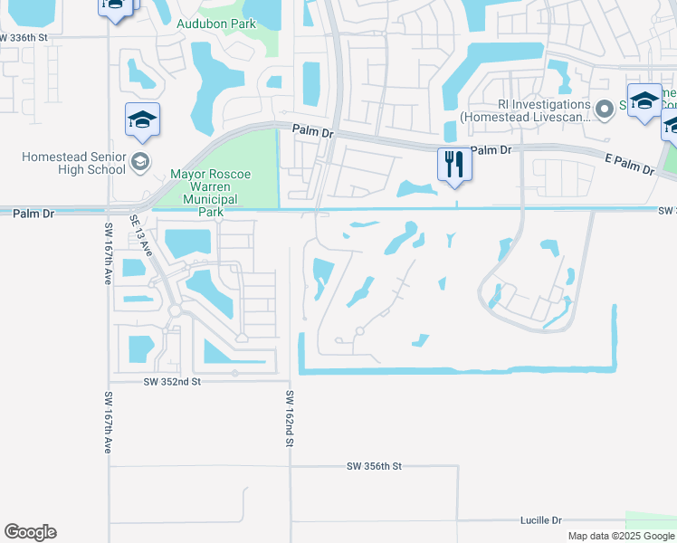 map of restaurants, bars, coffee shops, grocery stores, and more near 2610 Fairways Drive in Homestead