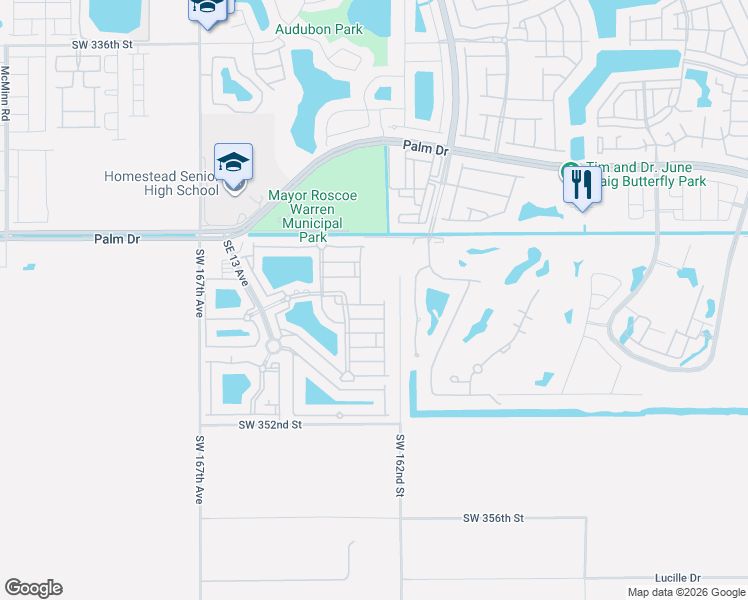 map of restaurants, bars, coffee shops, grocery stores, and more near 2570 Dunwoodie Place in Homestead