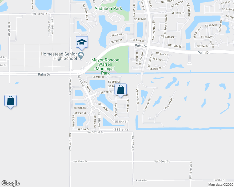 map of restaurants, bars, coffee shops, grocery stores, and more near 2650 Southeast 16th Terrace in Homestead