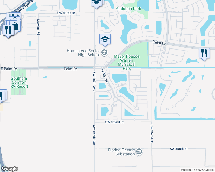 map of restaurants, bars, coffee shops, grocery stores, and more near 1036 Southeast 25th Avenue in Homestead